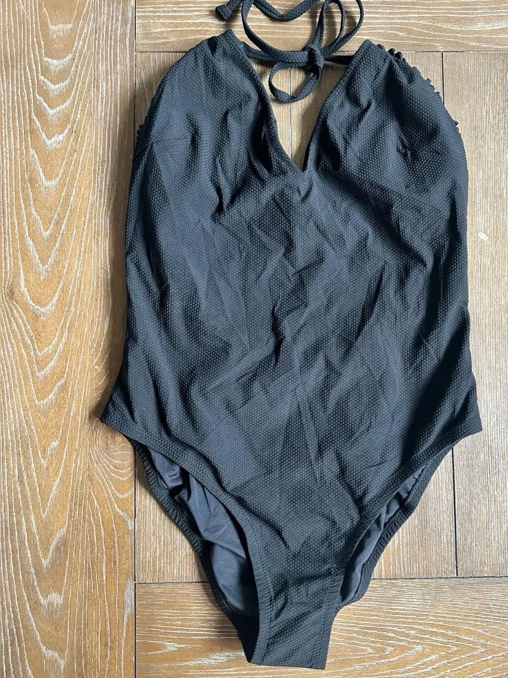 J. Crew Black Textured Halter One-Piece Swimsuit
